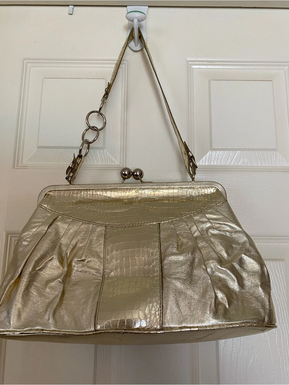 Metallic Gold Crown-Embellished Women’s Shoulder Bag
